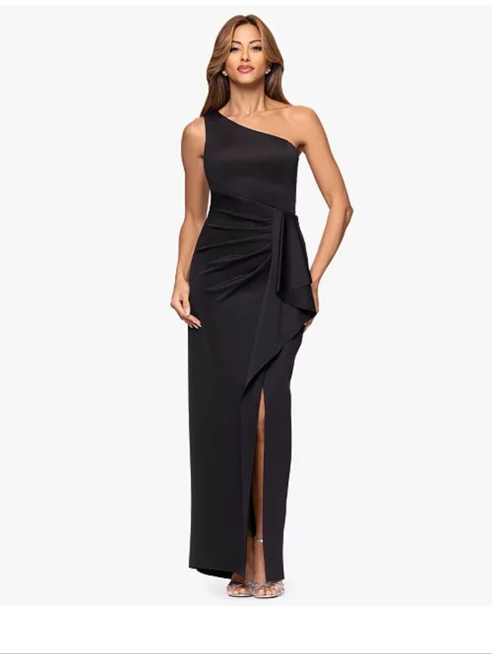 NWT XSCAPE One Shoulder Blue Gown Dress Ruffle Formal Evening Size 8 $249